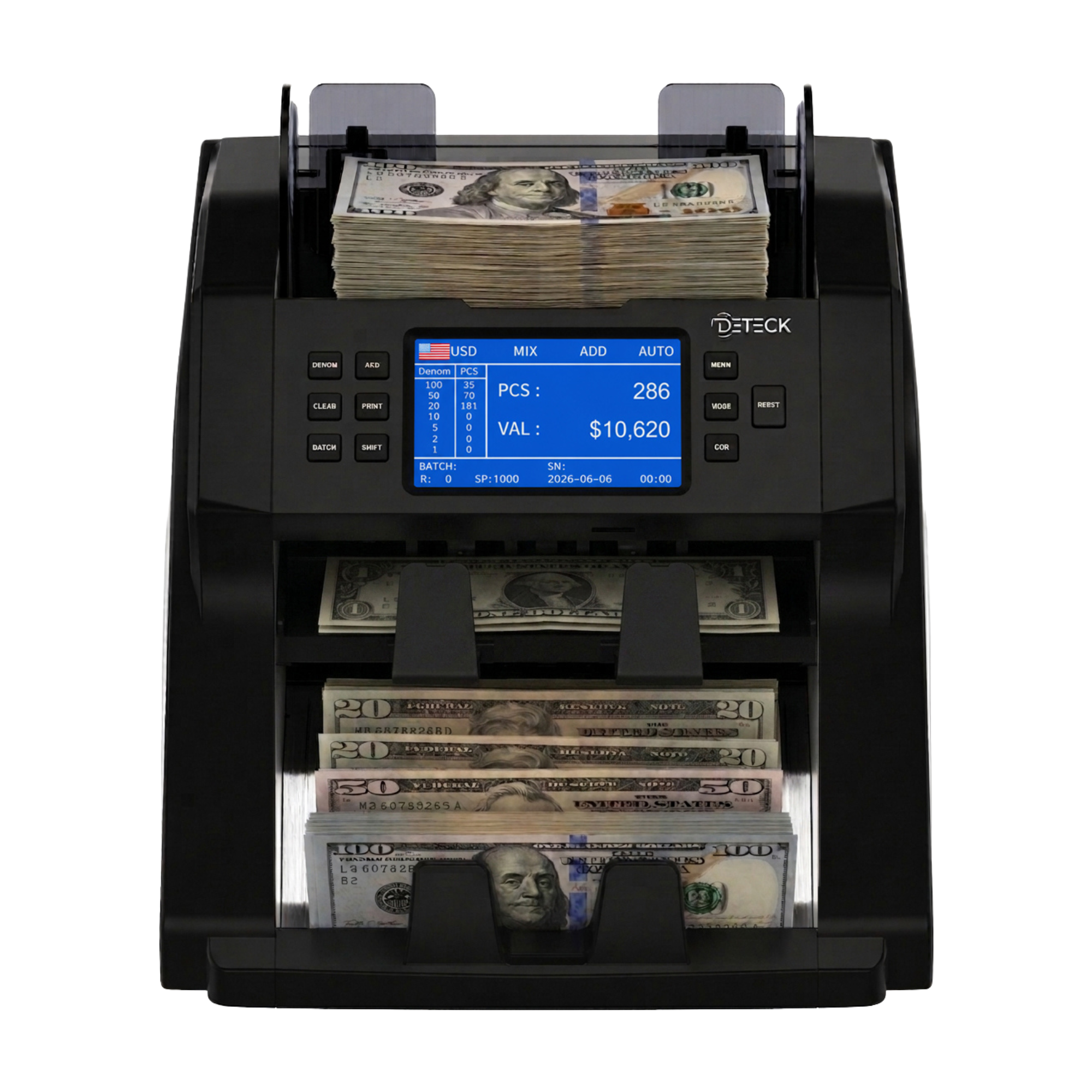 DETECK DT700 Bank Grade Mixed Denomination Money Counter with Reject Pocket