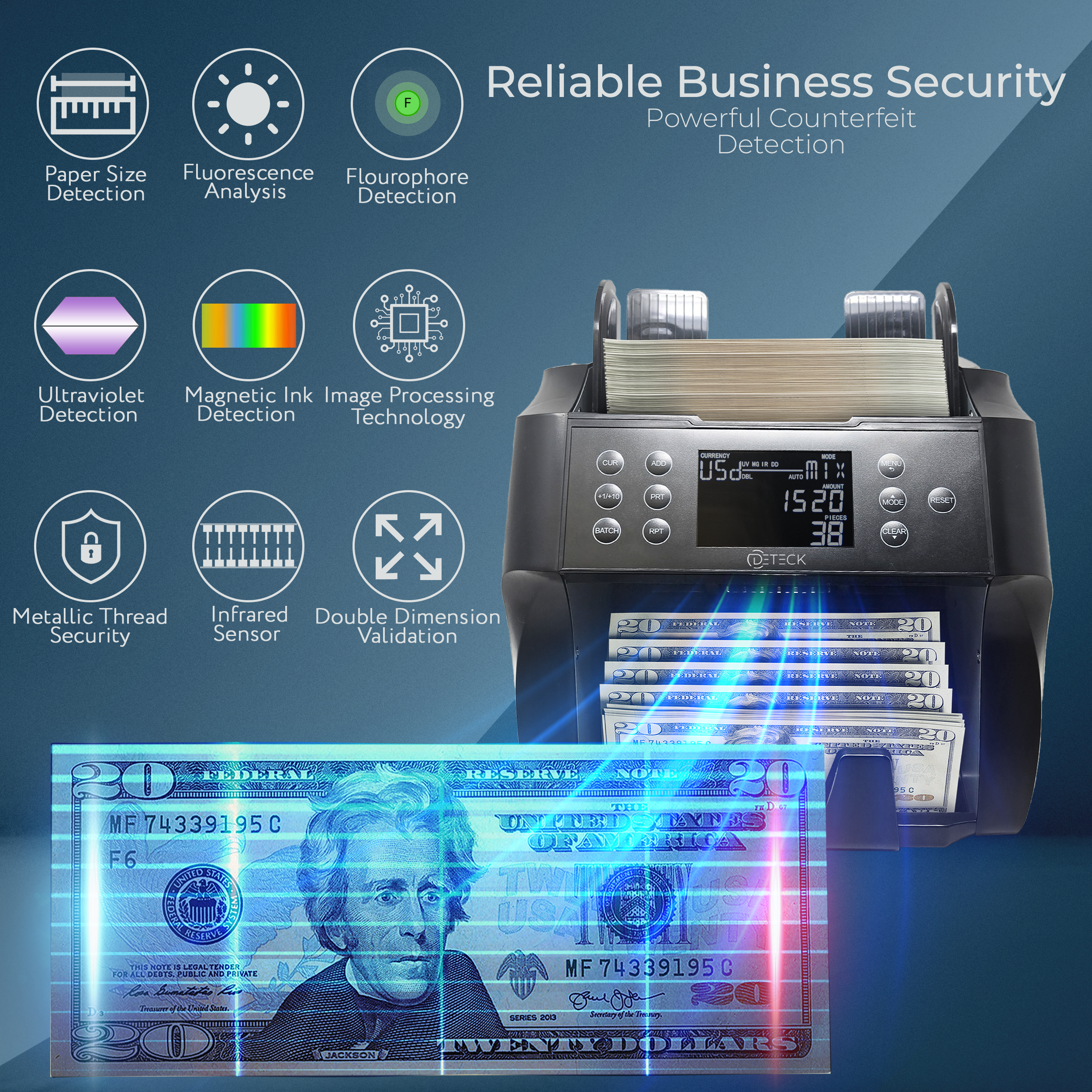 DETECK DT500 Mixed Denomination Bill Counter Machine
