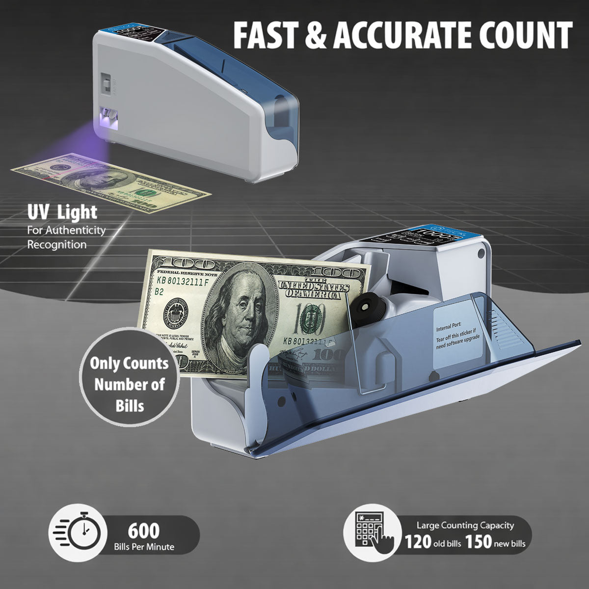 DETECK DT5SB UV/WM Portable Rechargeable Money Counter Machine