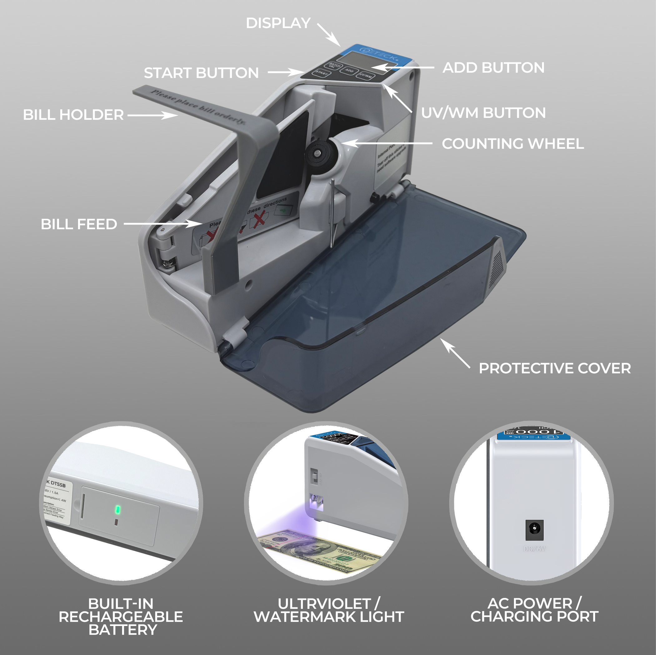 DETECK DT5SB UV/WM Portable Rechargeable Money Counter Machine