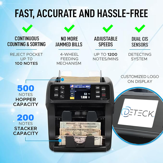 DETECK DT800 2-Pocket Mixed Denomination Money Counting Machine