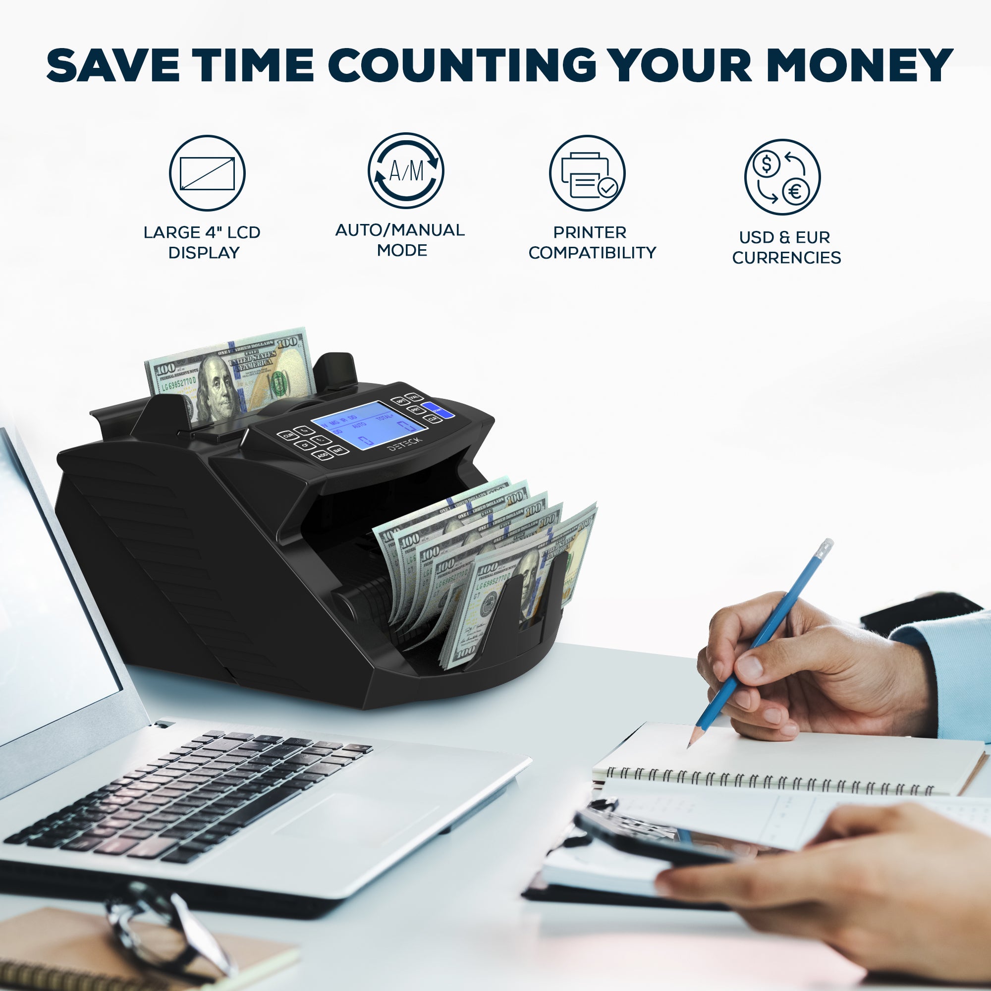 DETECK DT200 Money Counter Machine with Value Count