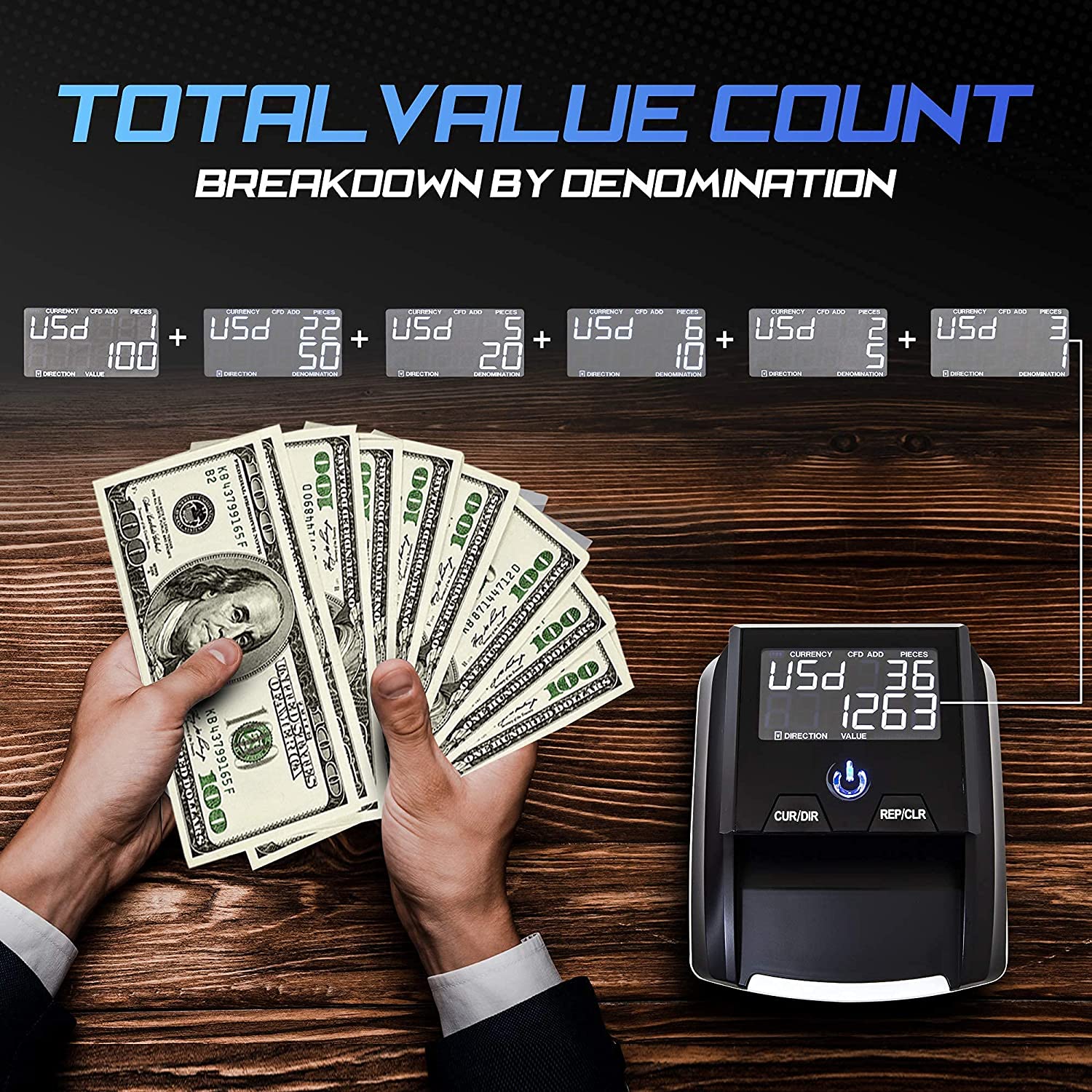 SWIFT DT10C Portable Counterfeit Bill Detector Machine USD & Euro Value Counting